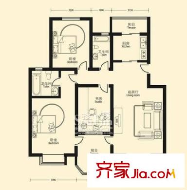 北岸尚城戶型圖戶型圖 3室1廳1衛(wèi)