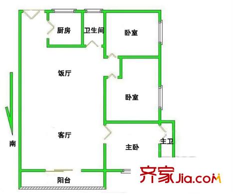 怡港花园户型图3室2厅户型图 3室2厅2卫1厨