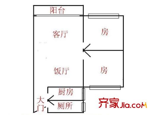 怡港花园户型图2室2厅户型图 2室2厅1卫1厨