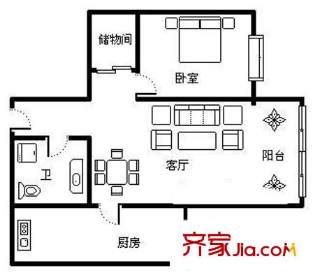 怡園小區(qū)戶型圖戶型圖 1室1廳1衛(wèi)1廚