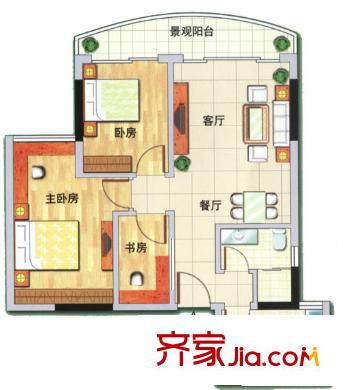 逸景翠园户型图2室1室户型图 2室1厅1卫1厨