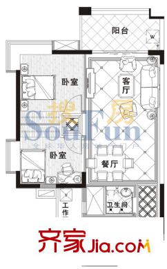 富力银禧花园户型图2室2厅户型图 2室2厅1卫1厨