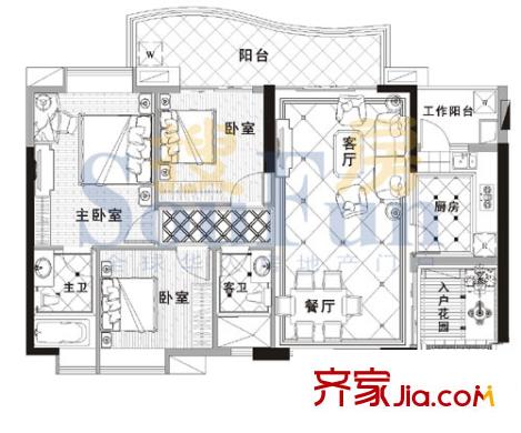 富力银禧花园户型图3室2厅户型图 3室2厅2卫1厨