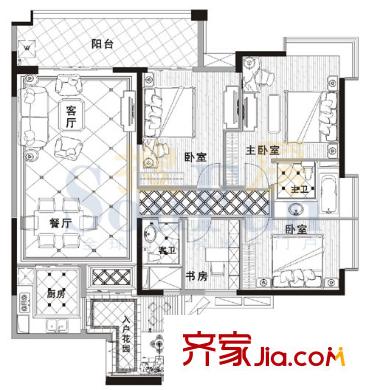 富力银禧花园户型图4室2厅户型图 4室2厅2卫1厨