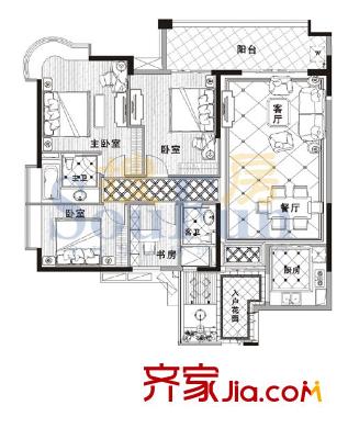 富力银禧花园户型图5室2厅户型图 5室2厅2卫1厨