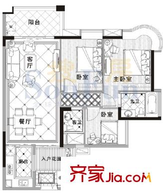 富力银禧花园户型图3室2厅户型图 3室2厅2卫1厨