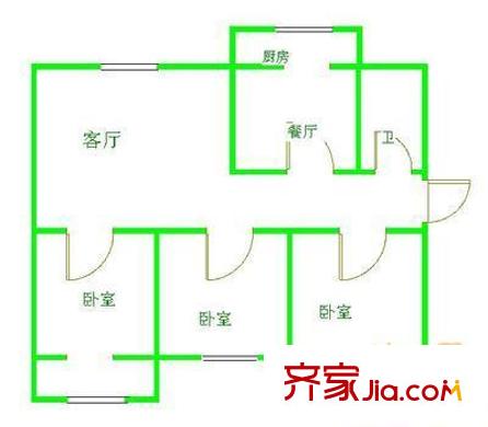 新聞里戶型圖戶型圖 3室2廳1衛(wèi)1廚