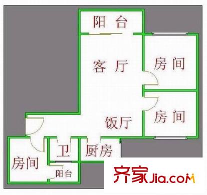 珠江南景园户型图3室2厅户型图 3室2厅1卫1厨
