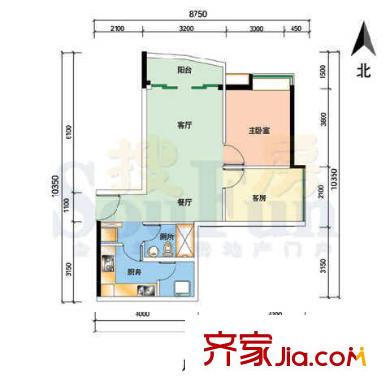 华景新城户型图2室2厅户型图 2室2厅1卫1厨