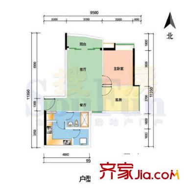华景新城户型图鼎盛风华F栋E 2室2厅1卫1厨