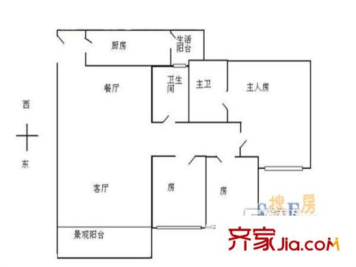 富力天河华庭户型图3室2厅户型图 3室2厅2卫1厨