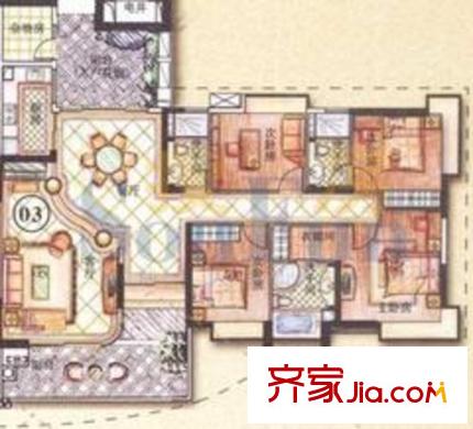 富力天河华庭户型图B栋 五房二厅 184.69平方米 户型图 5室2厅3卫1厨