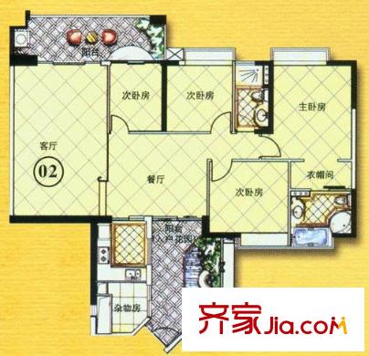 富力天河华庭户型图4室2厅户型图 4室2厅2卫1厨