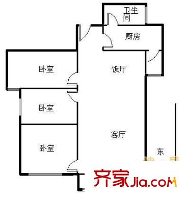 信步闲庭户型图3室2厅户型图 3室2厅1卫1厨