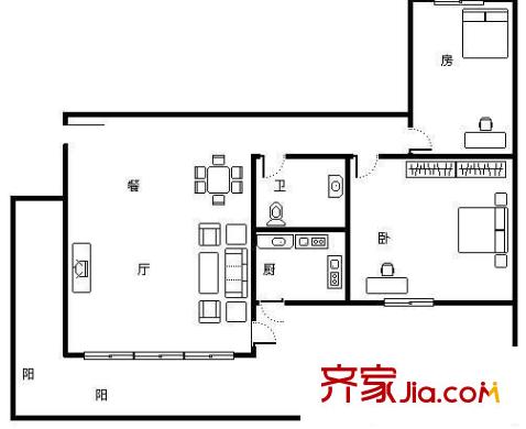 侨诚花园户型图2室2厅 户型图 2室2厅1卫1厨