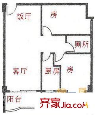 侨诚花园户型图2室2厅户型图 2室2厅1卫1厨