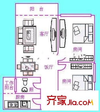 信步闲庭户型图2室2厅户型图 2室2厅1卫1厨