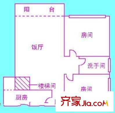 信步闲庭户型图2室1厅户型图 2室1厅1卫1厨