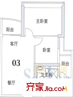 英豪花园户型图2室2厅户型图 2室2厅1卫1厨