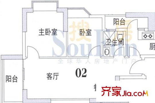 英豪花园户型图2室2厅户型图 2室2厅1卫1厨