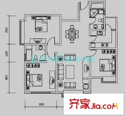 復(fù)興門家園戶型圖C2戶型 3室2廳2衛(wèi)