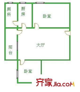 棠德花园户型图2室1厅户型图 2室1厅1卫1厨