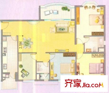 祈福新村天湖居户型图4室2厅户型图 4室2厅2卫1厨