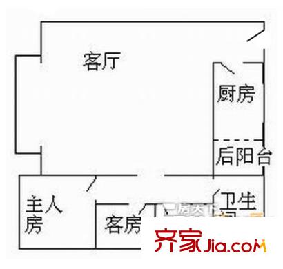 祈福新村天湖居户型图3室1厅户型图 3室1厅1卫1厨