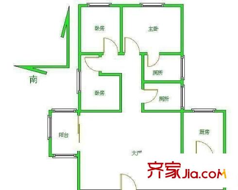伊顿18户型图3室1厅户型图 3室1厅2卫1厨