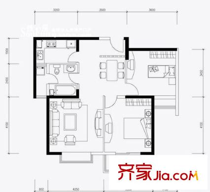 伊頓玫瑰公寓戶型圖F戶型 2室2廳1衛(wèi)