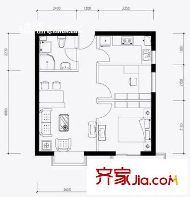 伊頓玫瑰公寓戶型圖B戶型 2室2廳1衛(wèi)