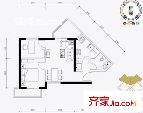 伊頓玫瑰公寓戶型圖A戶型 2室2廳1衛(wèi)