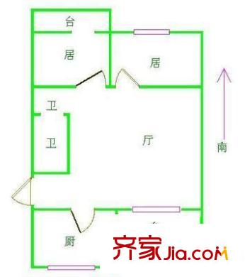 津塘公寓戶型圖戶型圖 2室1廳2衛(wèi)1廚