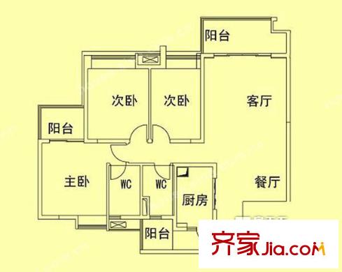 碧桂园凤凰城凤锦苑户型图3室2厅户型图 3室2厅2卫1厨