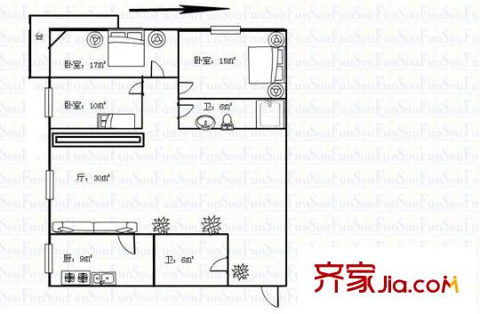 燕園里 3室 戶型圖