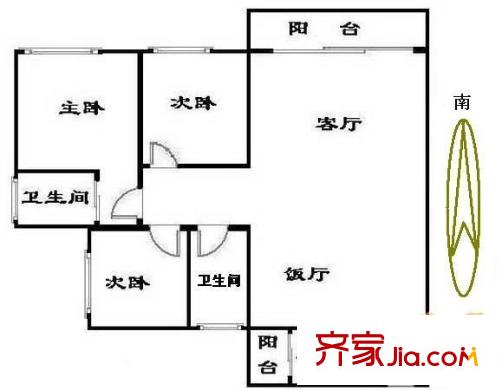 第三金碧花园户型图3室2厅户型图 3室2厅2卫1厨