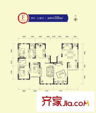 融僑觀邸戶型圖洋房7號樓標(biāo)準(zhǔn)層F戶型 4室3廳2衛(wèi)1廚