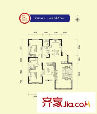 融僑觀邸戶型圖洋房7號樓標(biāo)準(zhǔn)層E2戶型 3室2廳2衛(wèi)1廚