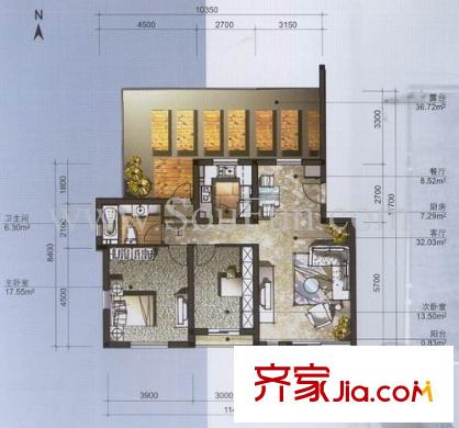 半島藍(lán)灣戶型圖戶型圖 3室2廳2衛(wèi)1廚