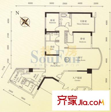 博雅首府B栋7-28层01单位 5室2厅2卫1厨