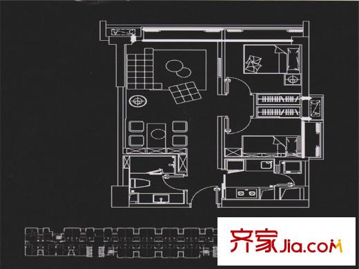 纵横国际公寓天伦之乐B户型 2室2厅1卫1厨