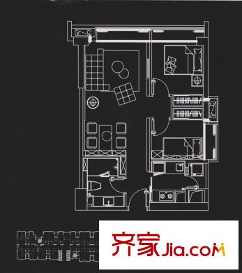 纵横国际公寓天伦之乐B户型 2室1厅1卫1厨
