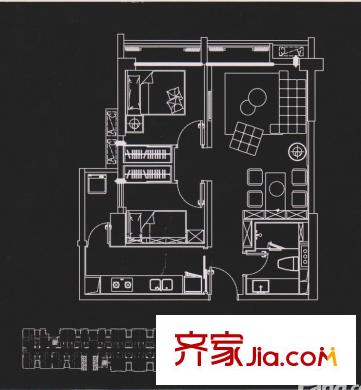 纵横国际公寓天伦之乐C户型 2室1厅1卫1厨