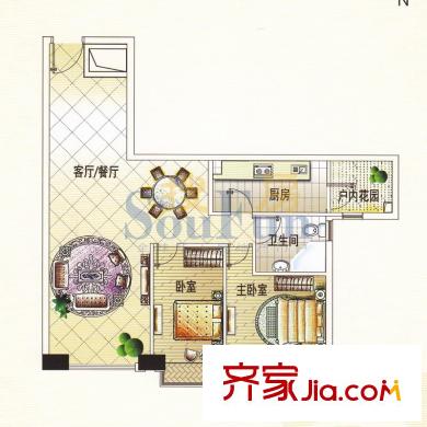 御江苑标准层11单元 2室2厅1卫1厨