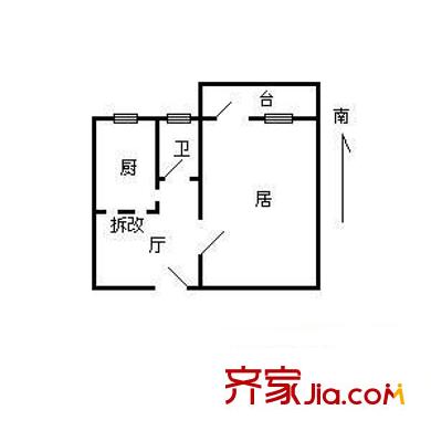 賓水北里戶型圖戶型圖 1室1廳1衛(wèi)1廚