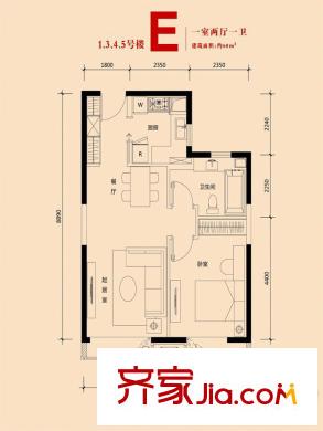 天津大悅城悅府戶型圖高層1、3、4、5號樓標(biāo)準(zhǔn)層E戶型（售罄） 1室2廳1衛(wèi)1廚
