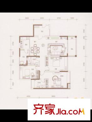 诺德名都金山湖1号-2座1梯01单元户型图 3室2厅2卫1厨