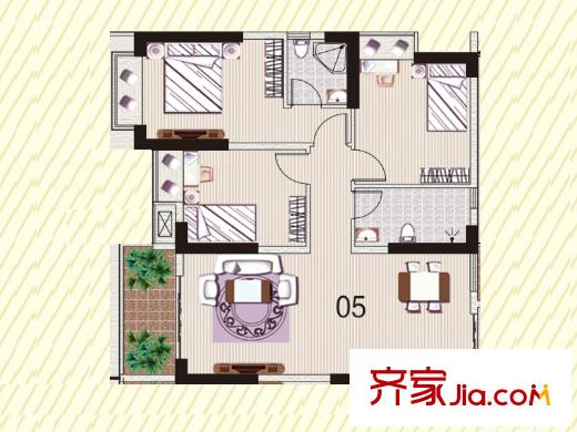 顺欣花园24栋2层05户型 3室2厅2卫1厨