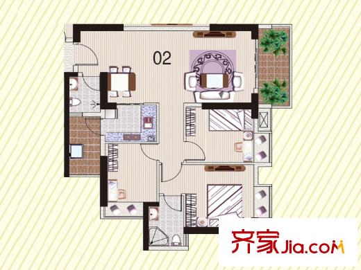 顺欣花园24栋2层02户型 3室2厅2卫1厨