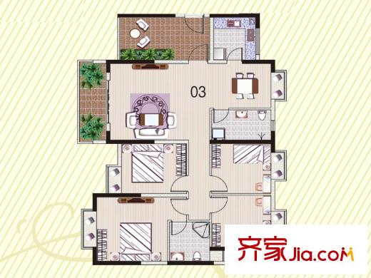 顺欣花园24栋标准层03户型 4室2厅2卫1厨
